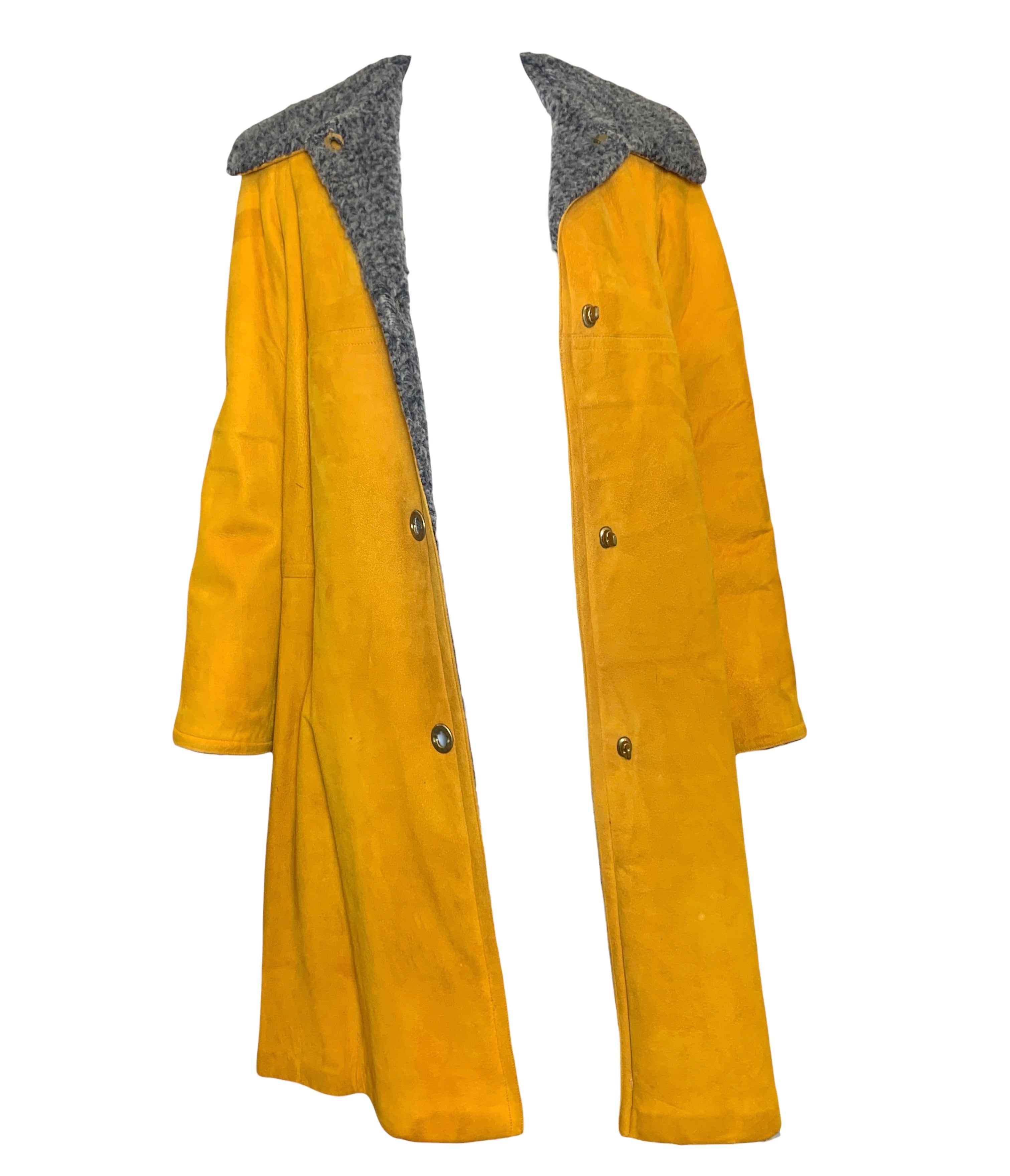 Bonnie Cashin for Sills Orange Suede Coat with Grey Sherpa Lining, open 2