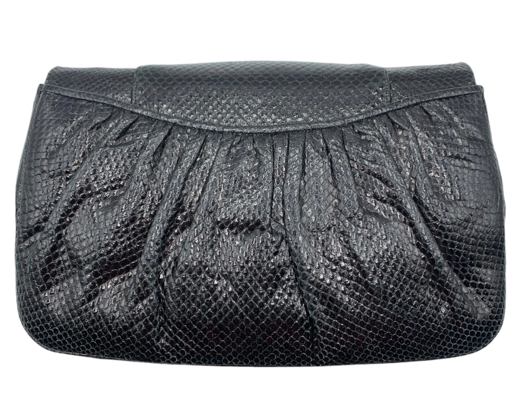   Judith Leiber 80s Black Reptile Deco Evening Convertible Evening Bag BACK 3 of 7