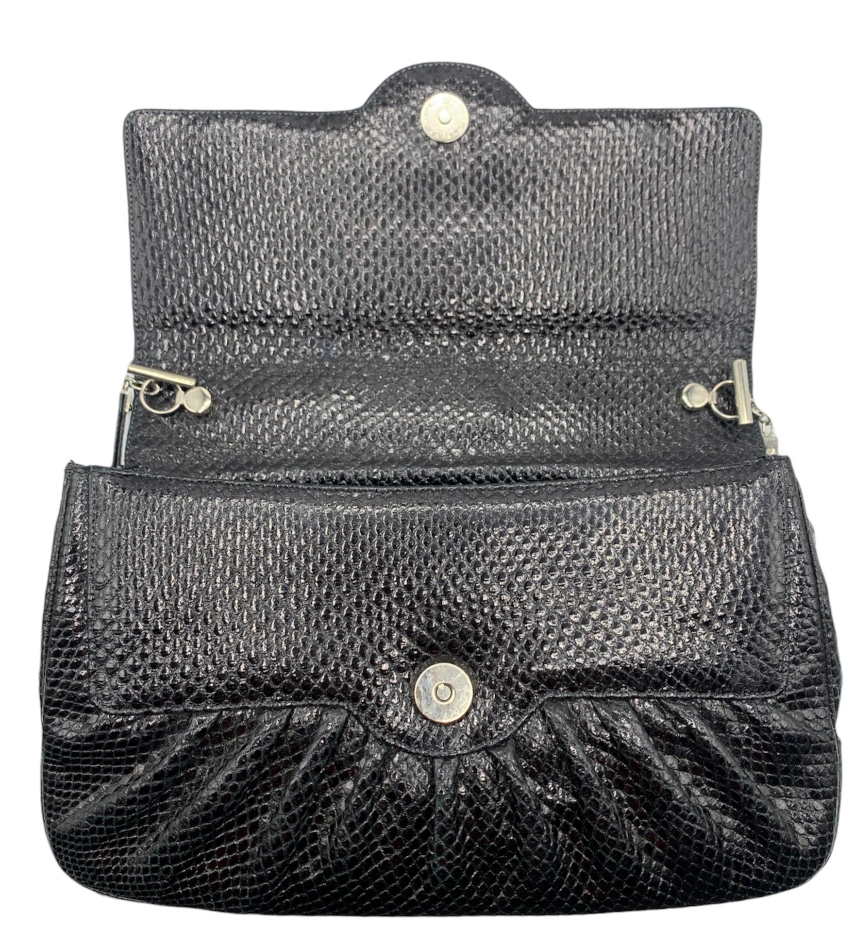   Judith Leiber 80s Black Reptile Deco Evening Convertible Evening Bag OPEN 4 of 7