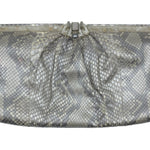 Judith Leiber 2000s Silver Snakeskin Deco Motif Evening Clutch Bag FRONT 1 of 6