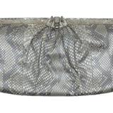 Judith Leiber 2000s Silver Snakeskin Deco Motif Evening Clutch Bag FRONT 1 of 6