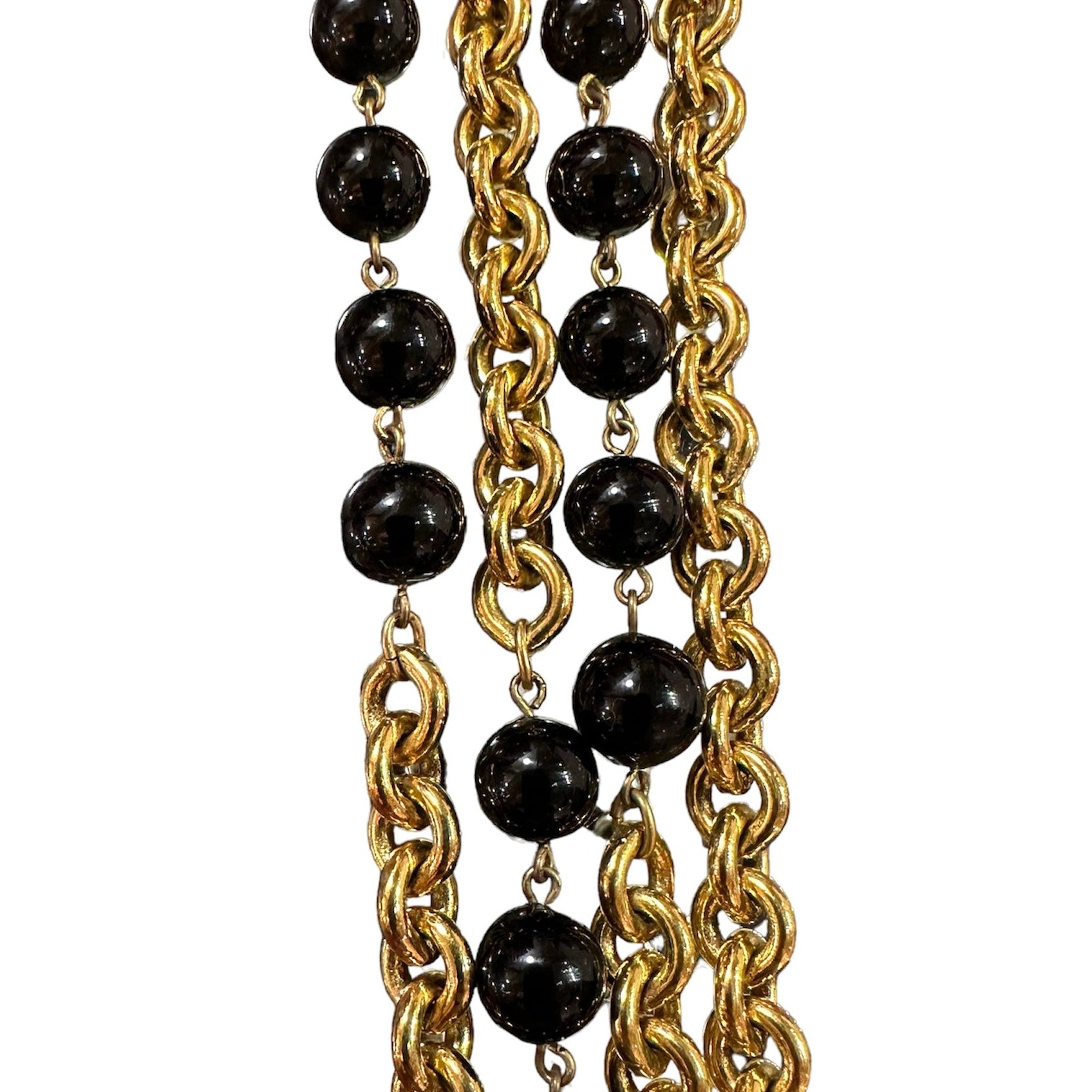  Chanel Gold 1984 Toned Black Bead Two Strand Necklace DETAIL 2 of 3