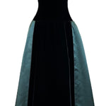 Yves Saint Laurent Couture 80s Black Velvet and Green Satin Gown FRONT 1 of 4