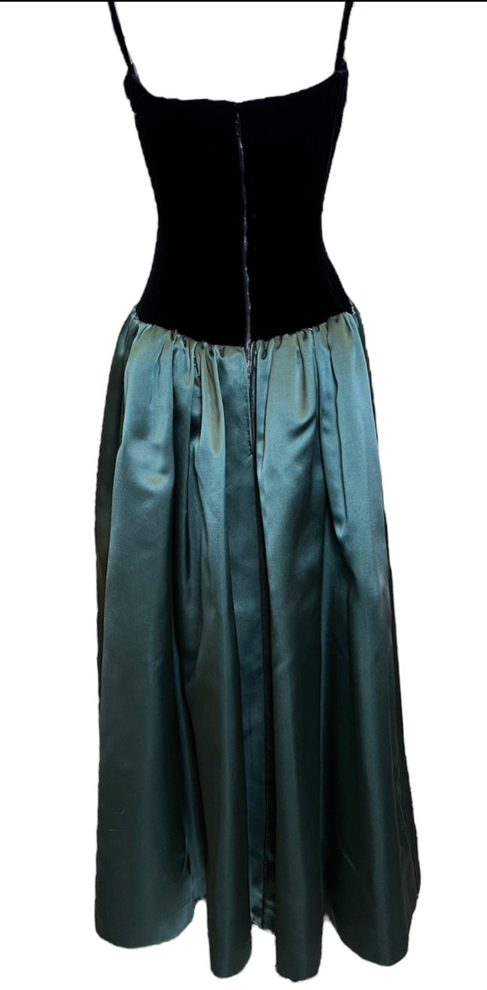 Yves Saint Laurent Couture 80s Black Velvet and Green Satin Gown BACK 3 of 4