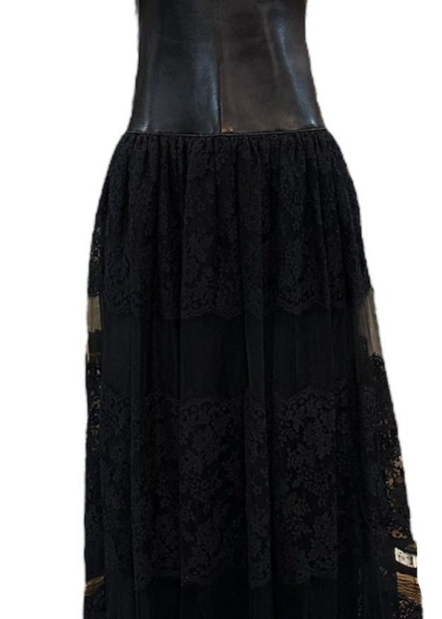 Valentino 2010s Gown Black Lambskin and Lace  FRONT 1 of 6