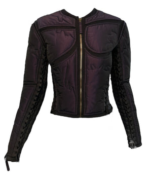Jean Paul Gaultier Femme Y2K Iridescent Purple Nylon Zip Front Jacket with Allover Lacing FROT 1 of 8