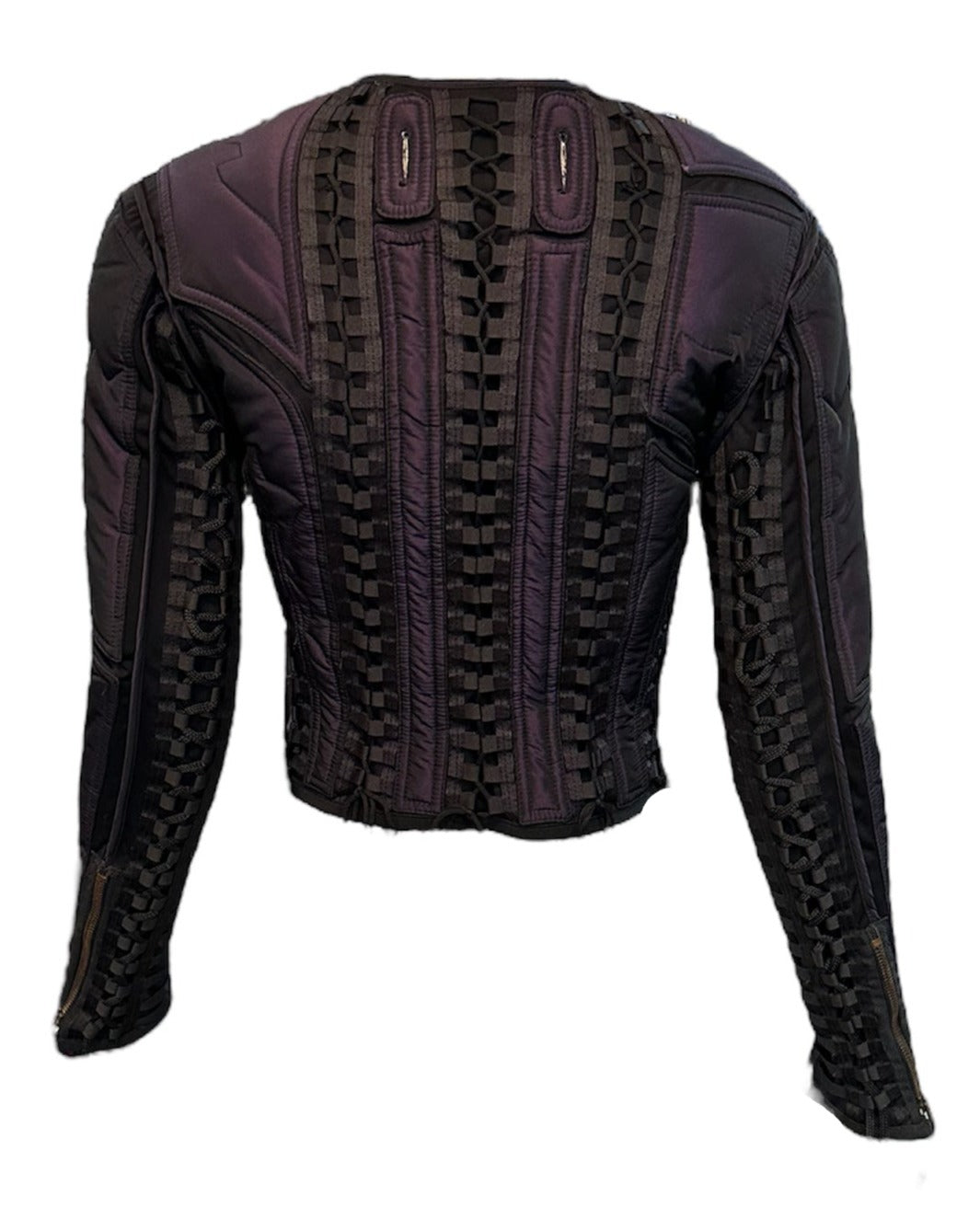 Jean Paul Gaultier Femme Y2K Iridescent Purple Nylon Zip Front Jacket with Allover Lacing BACK 3 of 8