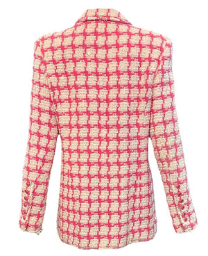 Chanel 90s Bubblegum Pink and White Gingham Jacket with Iridescent Sequins BACK 3 of 8