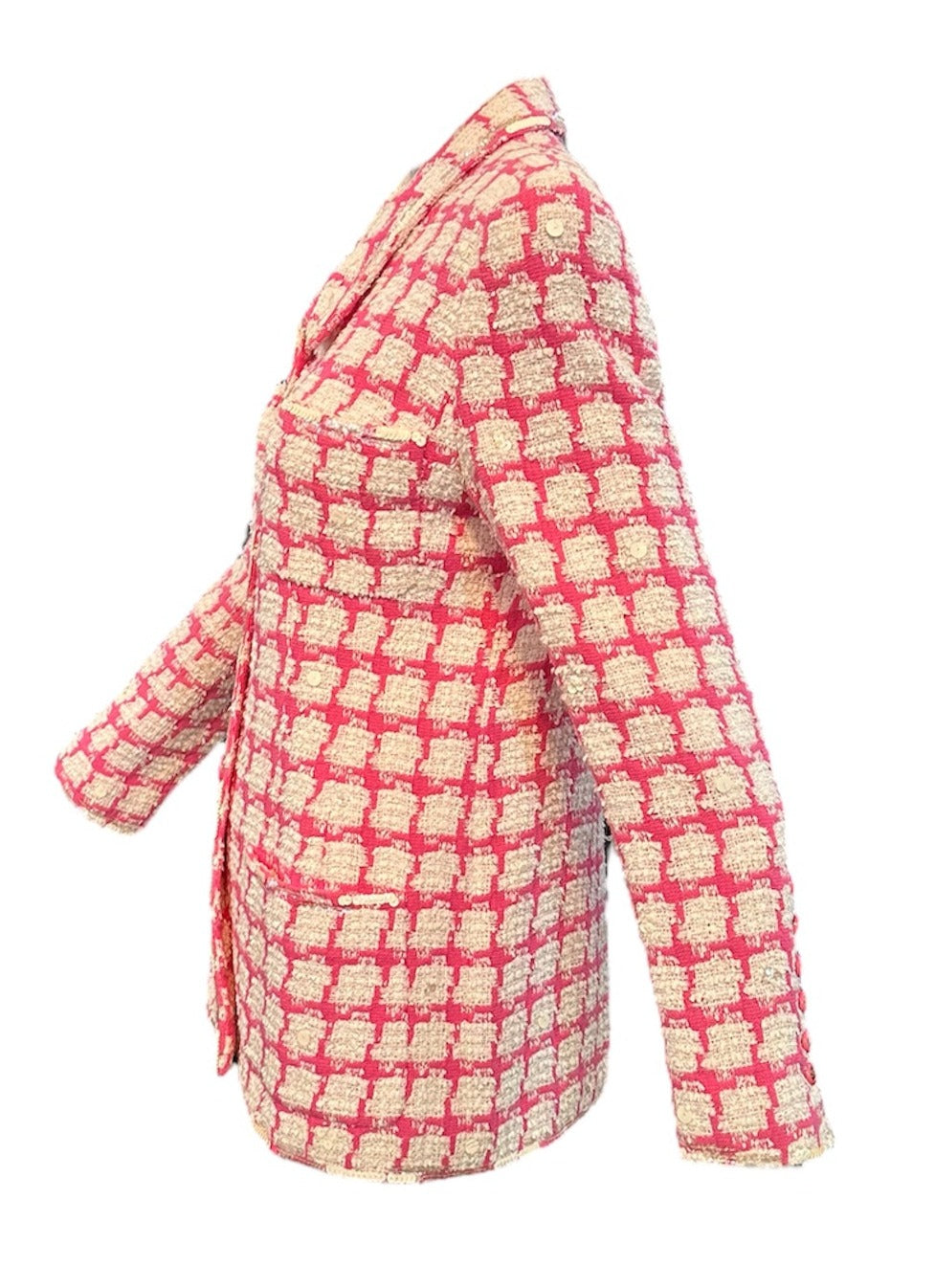Chanel 90s Bubblegum Pink and White Gingham Jacket with Iridescent Sequins SIDE 2 of 8