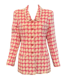 Chanel 90s Bubblegum Pink and White Gingham Jacket with Iridescent Sequins FRONT 1 of 8