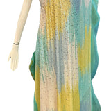  Lorena Sarbu Pastel Multi-ColoredHeavily Embellished Sequin One Shoulder Evening Caftan BACK 3 of 6