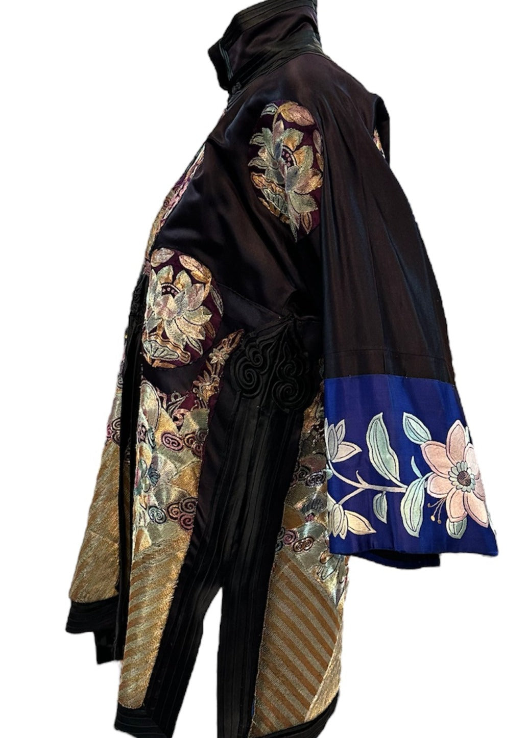 20s Black Silk Chinese jacket With Large Heavily Couched Multi Color Applique SIDE 2 of 7