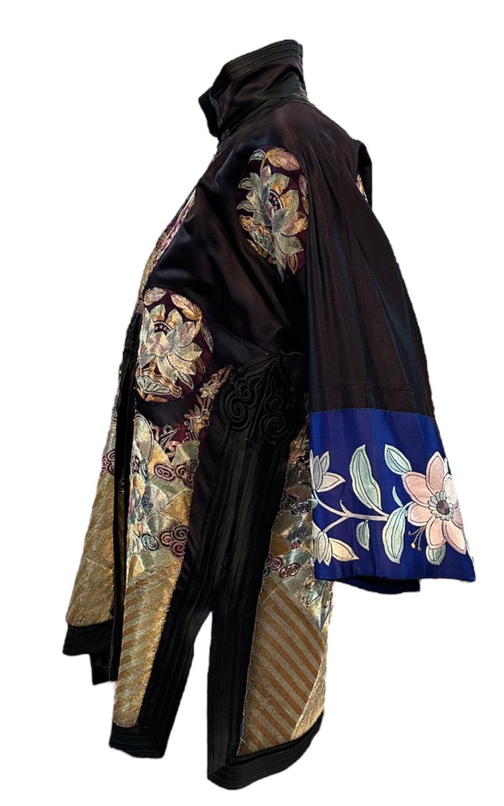 20s Black Silk Chinese jacket With Large Heavily Couched Multi Color Applique SIDE 2 of 7