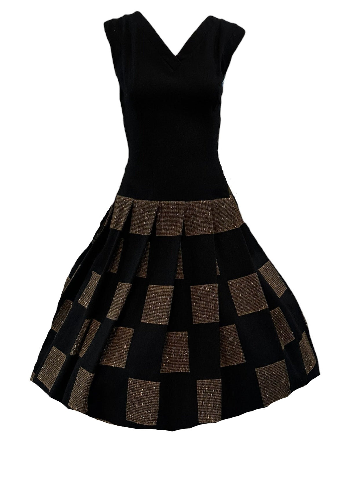  Hal-Mar 50s Madmen Flecked Brown and Black Checkerboard Wool  Dress Ensemble DRESS FRONT 3 of 7