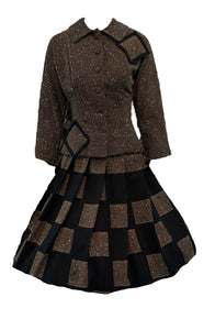  Hal-Mar 50s Madmen Flecked Brown and Black Checkerboard Wool  Dress Ensemble FRONT 1 of 7
