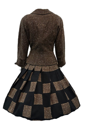  Hal-Mar 50s Madmen Flecked Brown and Black Checkerboard Wool  Dress Ensemble BACK 2 of 7