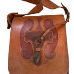  60s Hand Tooled Brown Leather Hippie Handbag with Whip StitchingRONT 1 of 7