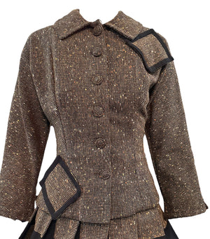  Hal-Mar 50s Madmen Flecked Brown and Black Checkerboard Wool  Dress Ensemble JACKET 5 of 7