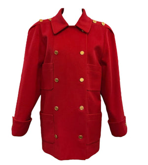  Chanel 90s Red Cashmere Double Breasted  Coat With Logo Buttons FRONT 1 of 6