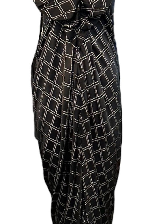  Galanos 70s Gown Black and Gold Satin with Giant Bow Detail FRONT 1 of 6