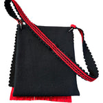 1960s Folkwear Felt Shoulder Bag in Red, White and Black Applique with Fringe BACK 2 of 5