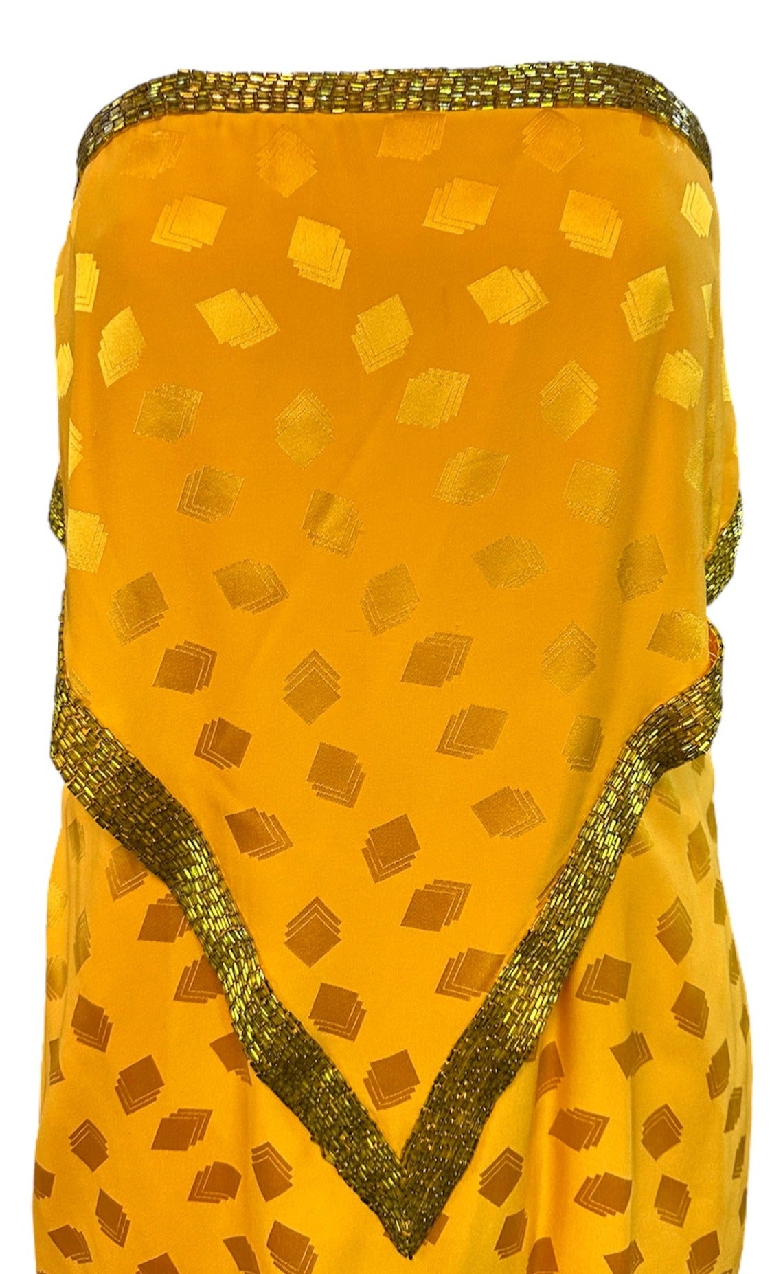 Bob Mackie 70s Yellow Silk Jacquard Strapless Gown with Beaded Trim BODICE 4 of 6