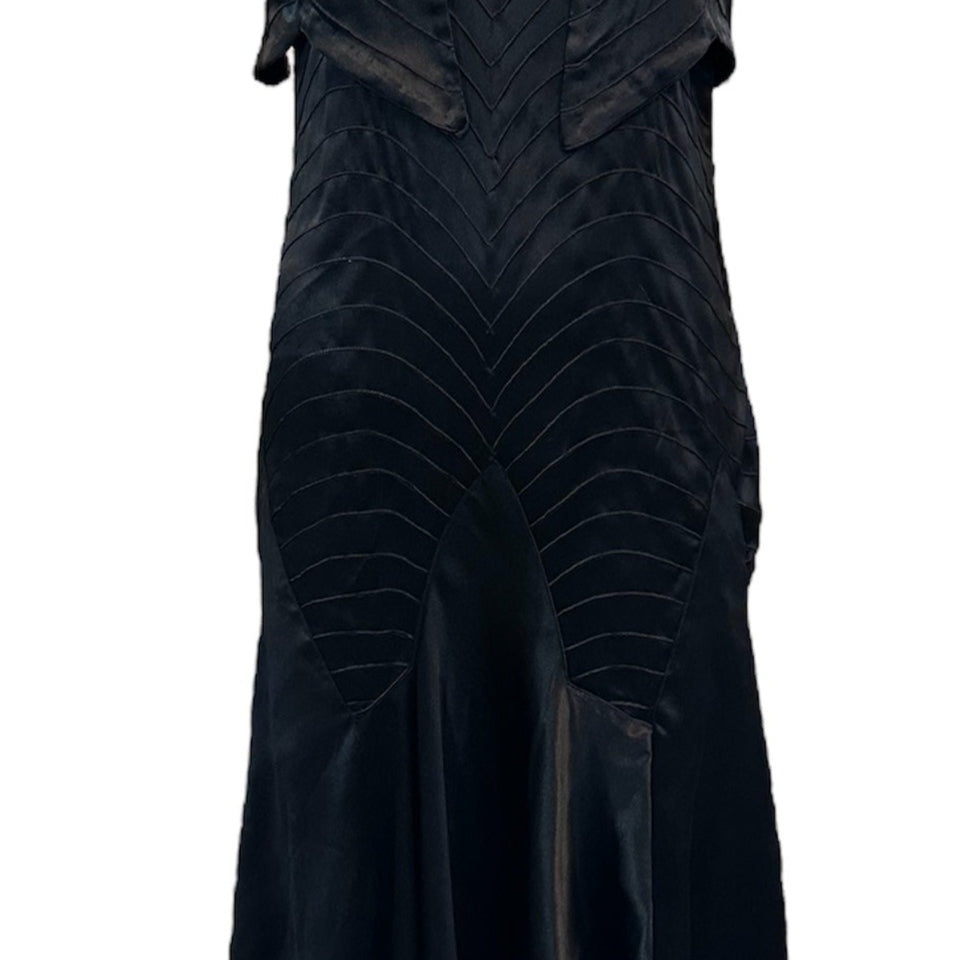 30s Black Satin Bias Cut Tea Length Gown with Matching  Bolero Jacket FRONT ENSEMBLE 1 of 11 