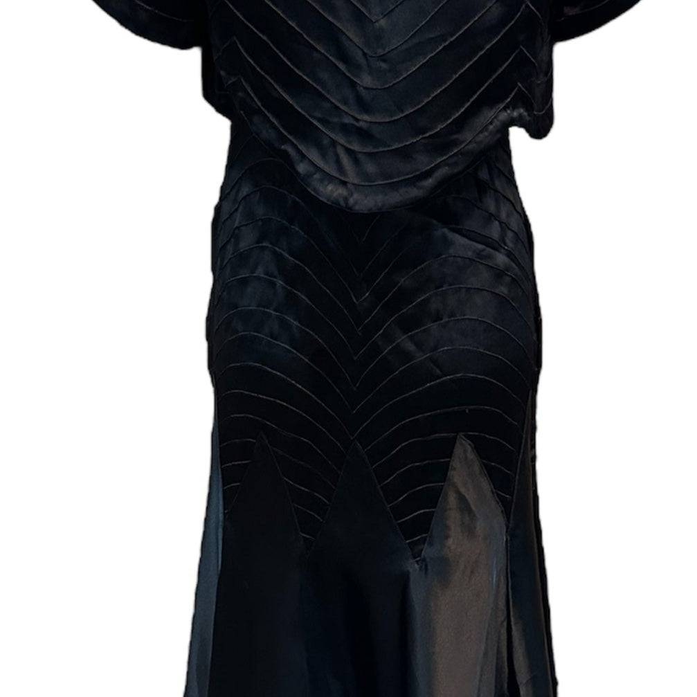 30s Black Satin Bias Cut Tea Length Gown with Matching  Bolero Jacket ENSEMBLE BACK 2 of 11