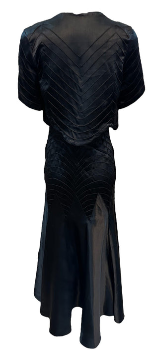 30s Black Satin Bias Cut Tea Length Gown with Matching  Bolero Jacket ENSEMBLE BACK 2 of 11