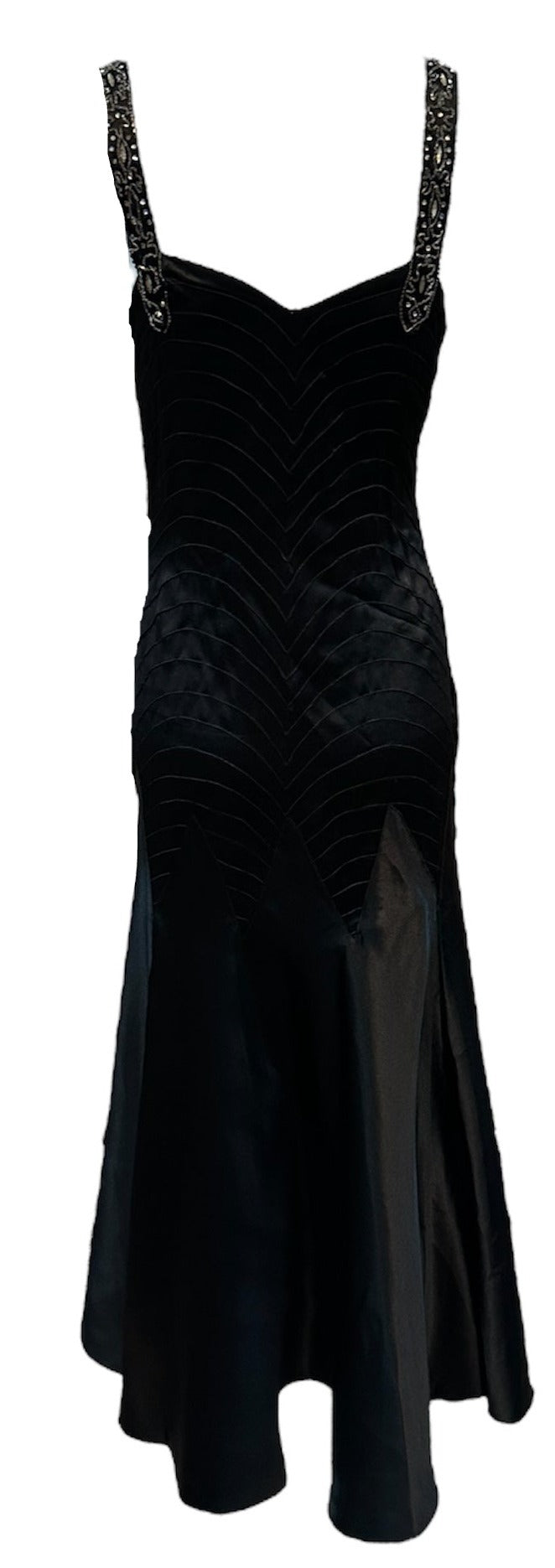 30s Black Satin Bias Cut Tea Length Gown with Matching  Bolero Jacket DRESS BACK 5 of 11