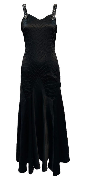 30s Black Satin Bias Cut Tea Length Gown with Matching  Bolero Jacket DRESS FRONT 3 of 11