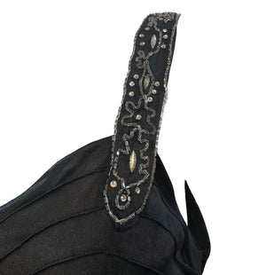 30s Black Satin Bias Cut Tea Length Gown with Matching  Bolero Jacket STRAP DETAIL 8 of 11