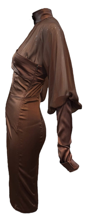 Tom Ford for Gucci Super Sexy Chocolate Brown Silk and Chiffon Dress SIDE 2 of 6