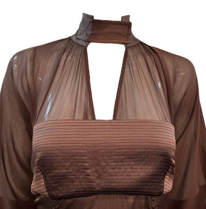 Tom Ford for Gucci Super Sexy Chocolate Brown Silk and Chiffon Dress BODICE DETAIL 4 of 6
