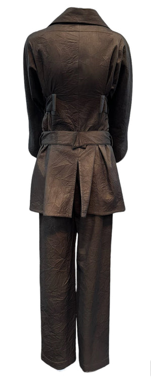  Issey Miyake 90s Iridescent Brown Oversized Obi Waist Pantsuit BACK 3 of 11