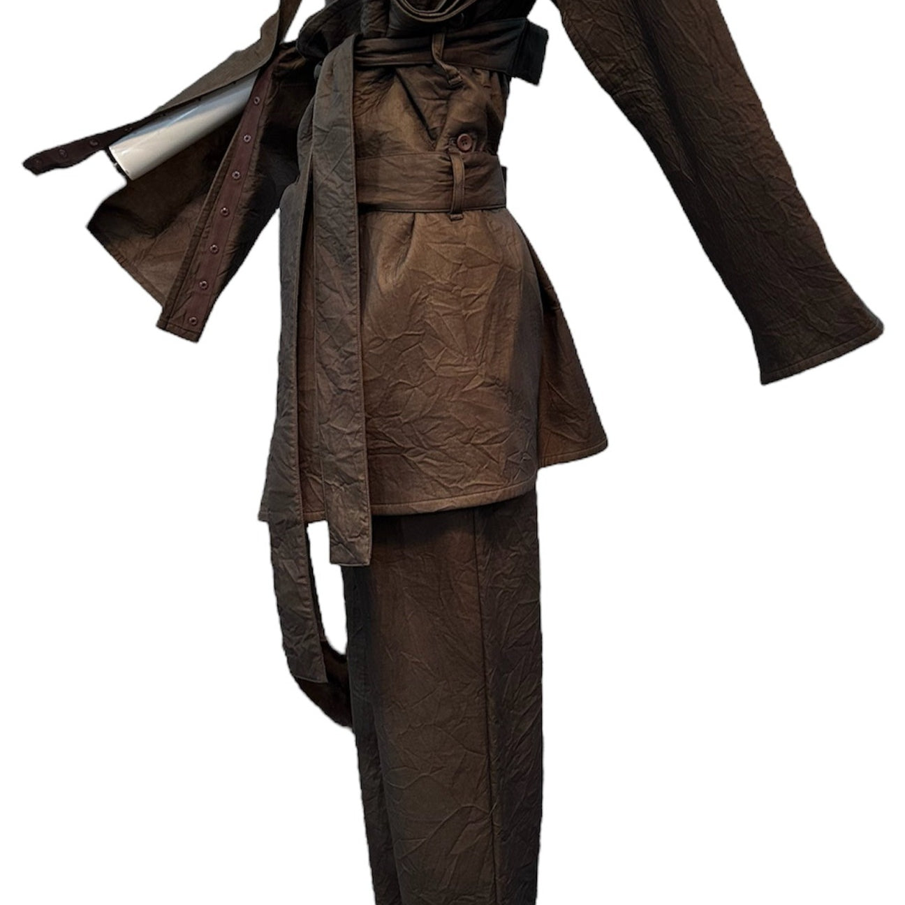  Issey Miyake 90s Iridescent Brown Oversized Obi Waist Pantsuit SIDE 2 of 11