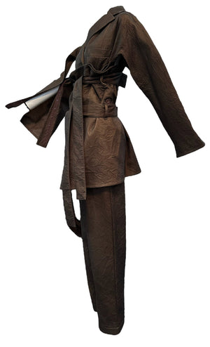  Issey Miyake 90s Iridescent Brown Oversized Obi Waist Pantsuit SIDE 2 of 11