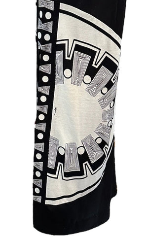  Paganne by Gene Berk 70s Black and White Polyester Op Art Maxi Dress SKIRT DETAIL 5 of 7