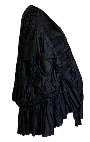   Rick Owens Tecuatl S/S 2020 Black Cupro Pleated  20s Style Jacket SIDE 2 of 6