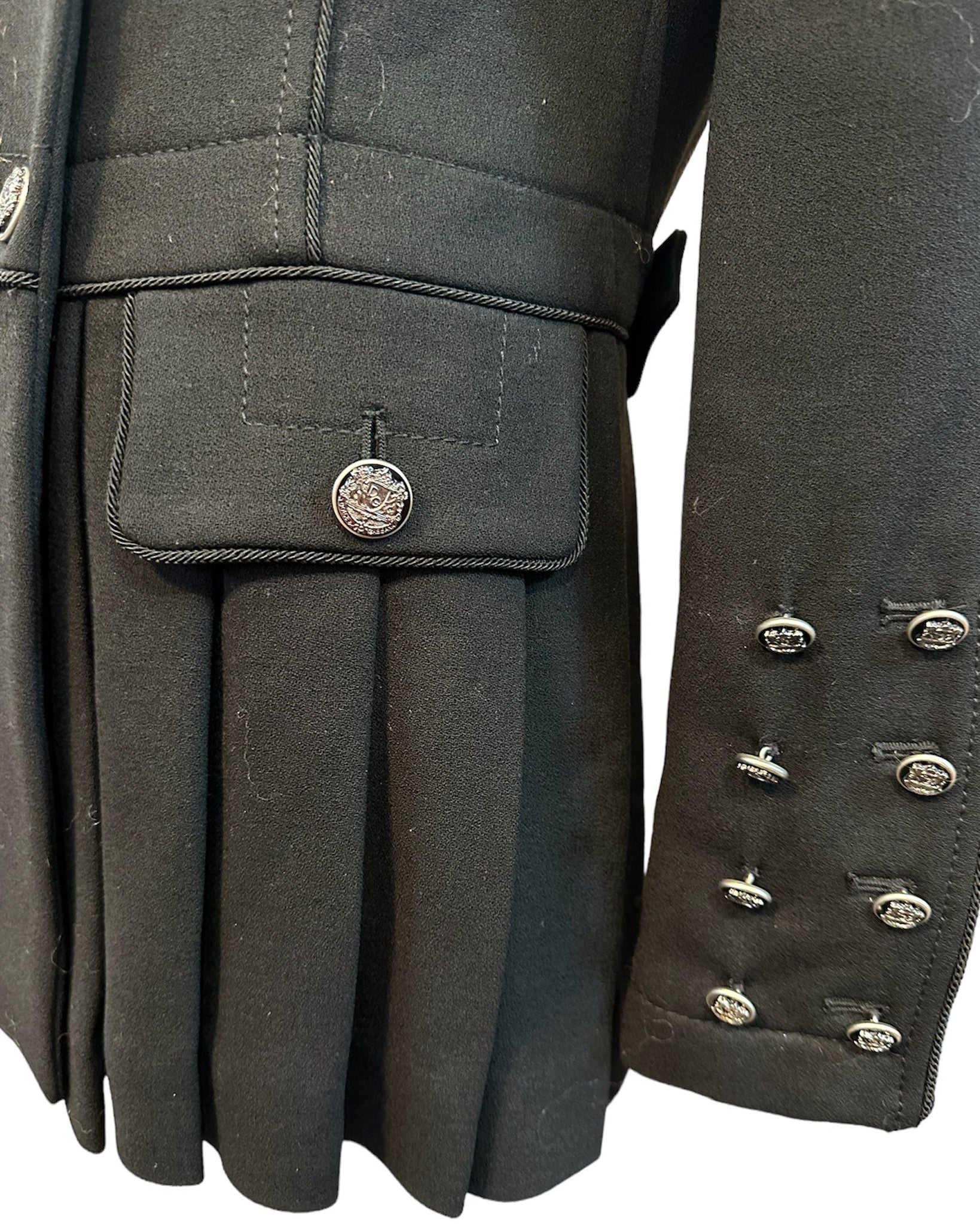 Dolce and Gabbana 2000s Spectacular Black Wool Military Inspired Coat HEM AND CUFF DETAIL 5 of 8