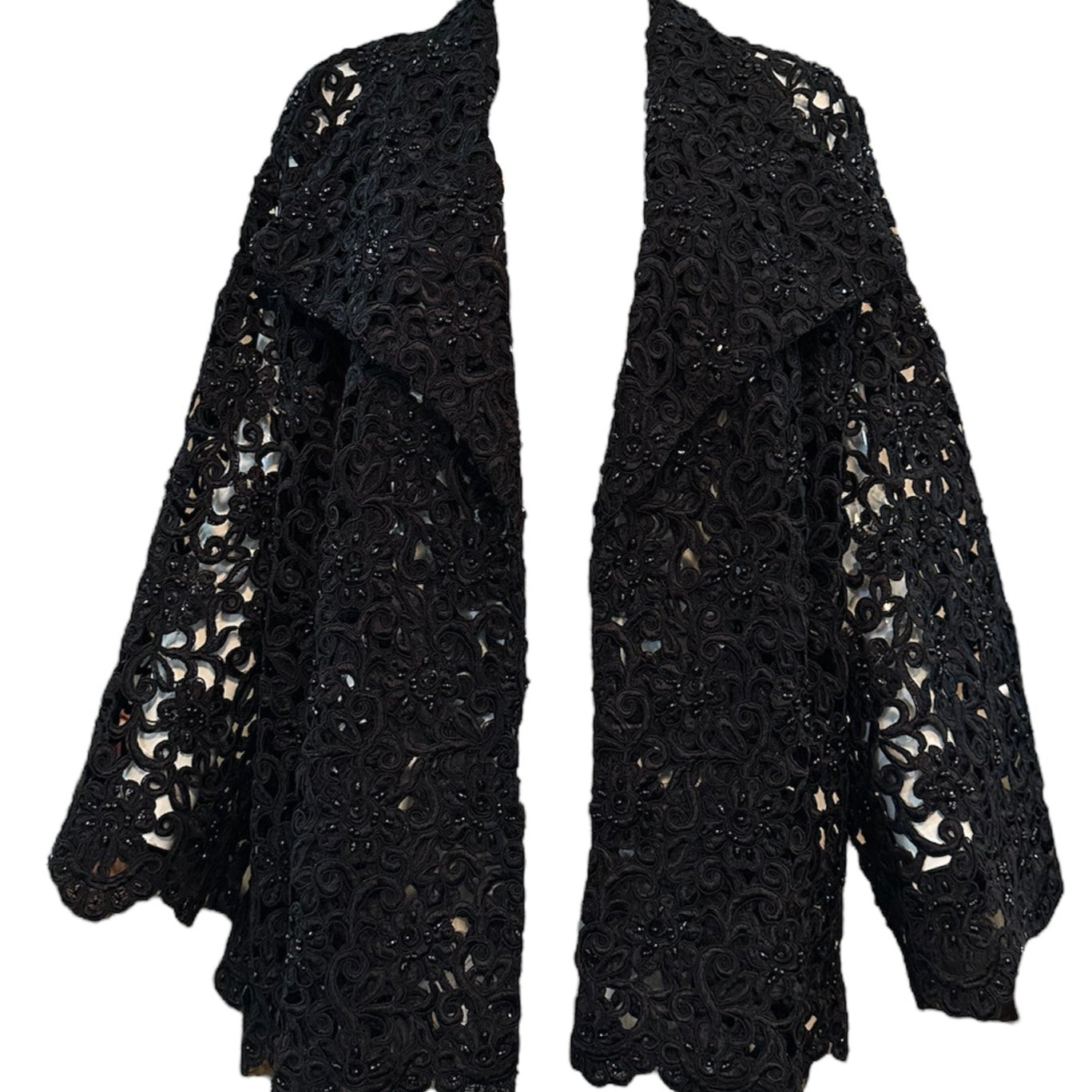 Gorgeous Black Cutwork Lace Evening Jacket Dotted with Beading ALTERNATIVE OPENING 2 of 6