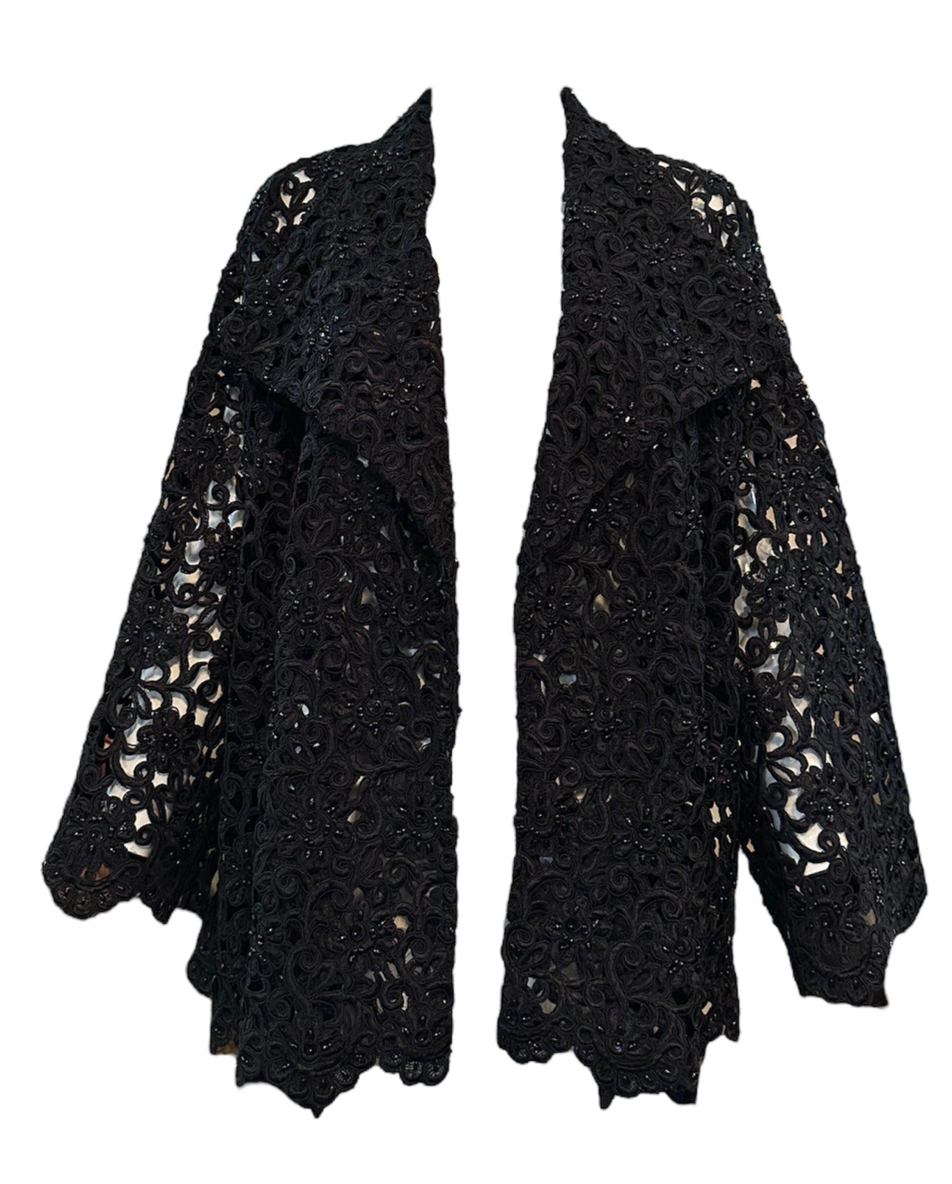 Gorgeous Black Cutwork Lace Evening Jacket Dotted with Beading ALTERNATIVE OPENING 2 of 6