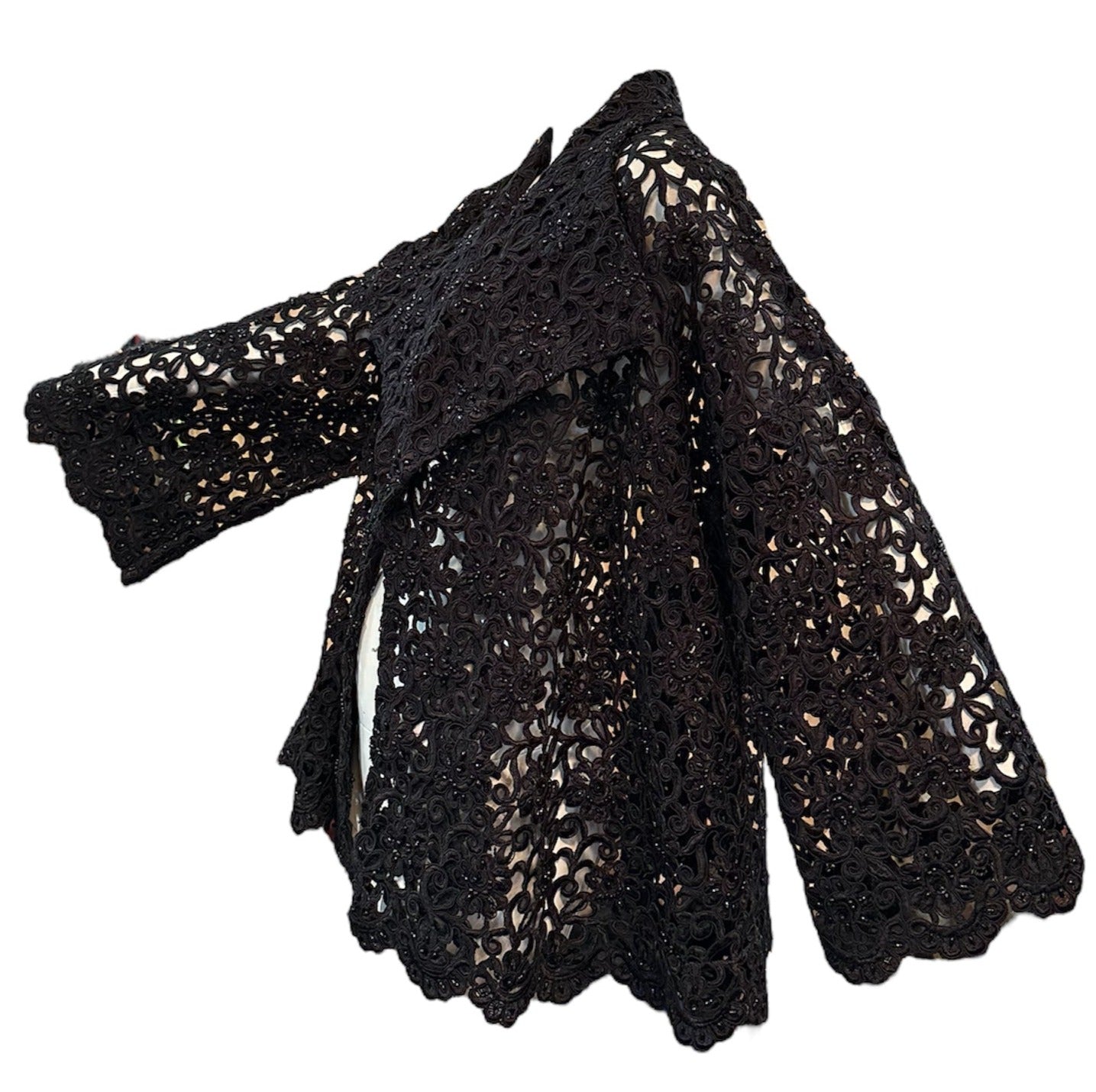 Gorgeous Black Cutwork Lace Evening Jacket Dotted with Beading SIDE 3 of 6