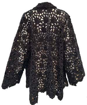 Gorgeous Black Cutwork Lace Evening Jacket Dotted with Beading BACK 4 of 6