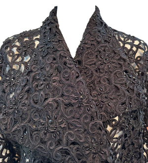 Gorgeous Black Cutwork Lace Evening Jacket Dotted with Beading Gorgeous Black Cutwork Lace Evening Jacket Dotted with Beading COLLAR 5 of 6