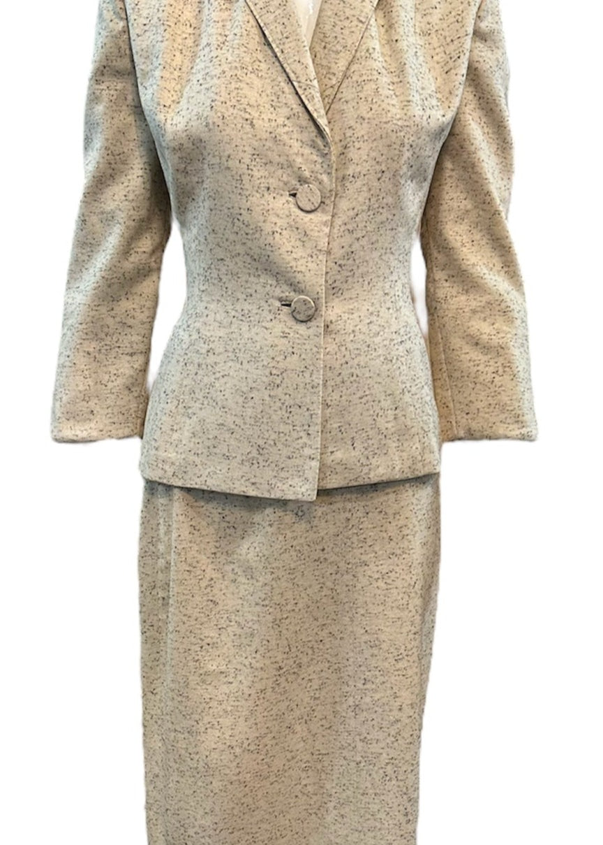  Lilli Ann 1950s Ivory Flecked Wool Skirt Suit FRONT 1 of 7