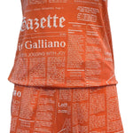   John Galliano Y2K Orange Cotton Strapless Newsprint Romper FRONT 1 of 6