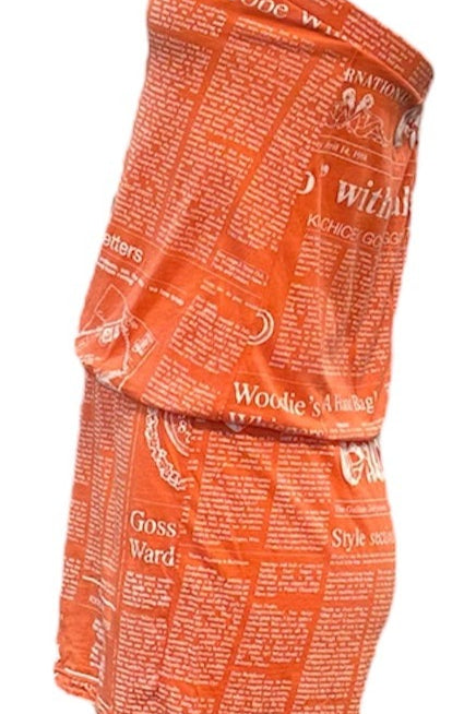   John Galliano Y2K Orange Cotton Strapless Newsprint Romper SIDE 2 of 6