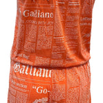   John Galliano Y2K Orange Cotton Strapless Newsprint Romper BACK 3 of 6