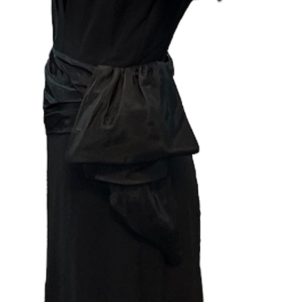 1940s Black Crepe Hollywood Noir Dress with Soutache Detail and Reversed Carved Lucite Button SIDE 2 of 5
